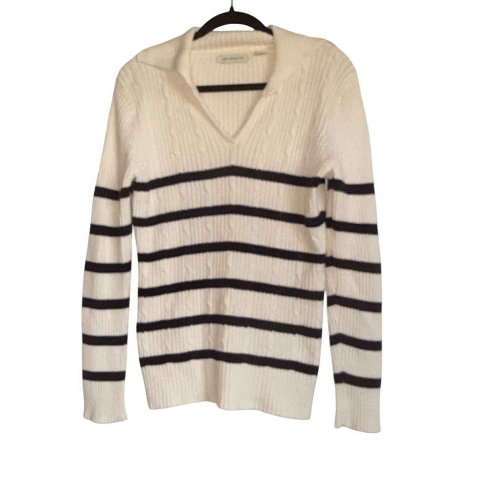 Liz Claiborne Striped Cable Knit Sweater L Coastal Grandmother Nautical Chic - Picture 2 of 12